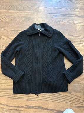 Kinross Black Cashmere Zip Cardigan